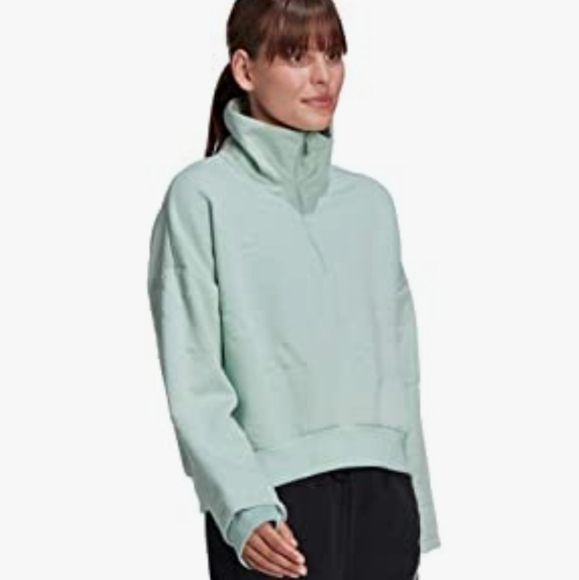 adidas Women's Aeroready Logo Jacquard Half-Zip Sweatshirt green tint in color - Picture 3 of 16